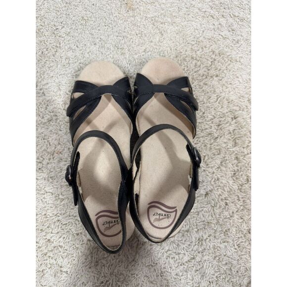 Dansko Season Black Leather Wood Grain Ankle Strap Open Sandals Size EU 40 US 10 - Picture 12 of 13